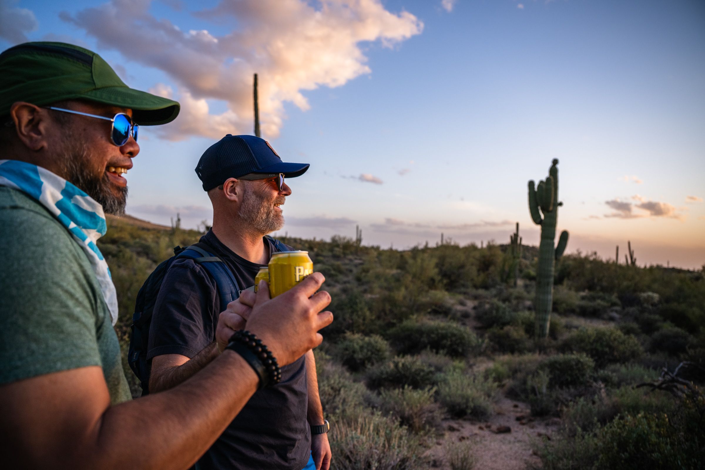 Verge Apache junction friends enjoying a cold beer and a sunset