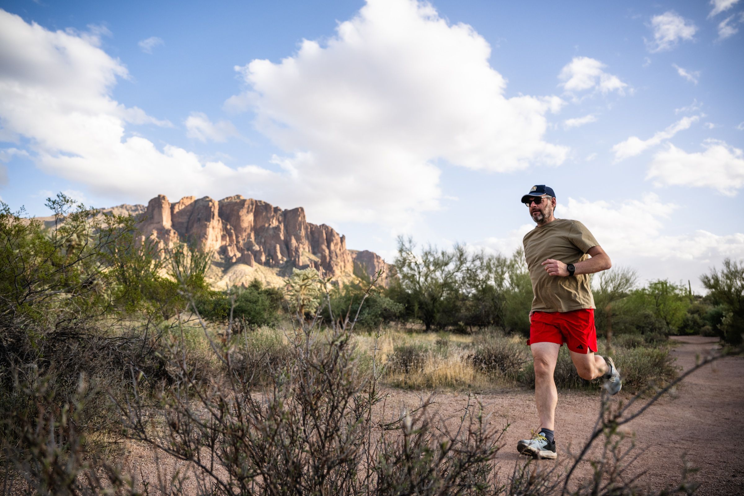 man going on a run in the desert at verge apache junction